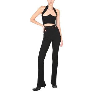 ANDREADAMO Ribbed Halter Corset Top and Flared Pants Set Women BLACK